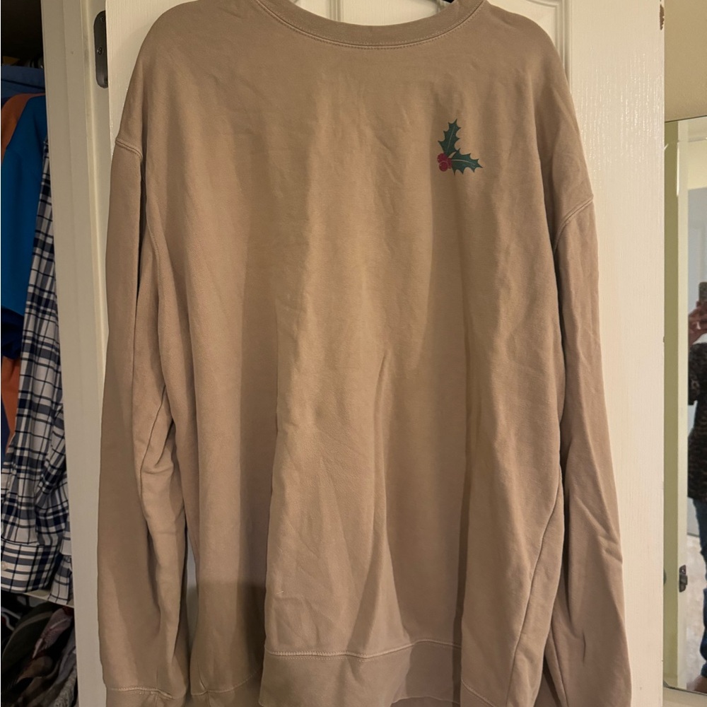 Living Fully Co. Casual Tan Sweatshirt with Holly Print